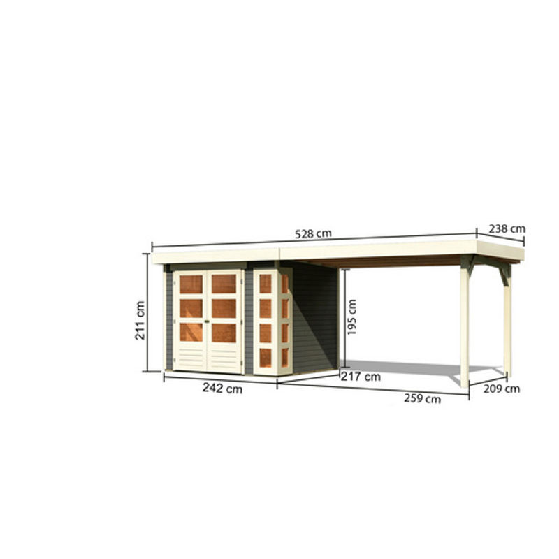 Gartenhaus KERKO 3 in Terragrau mit Anbaudach, Wandstärke 19 mm, B: 242 cm, H: 217 cm - Bild 2