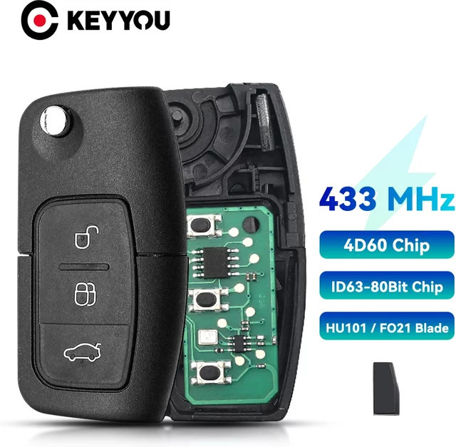 Keyyou Fernbedienung Schlüsselanhänger für Ford Focus Mondeo C-Max S-Max Galaxy Fiesta, 315/433MHz, Schwarz - Bild 1