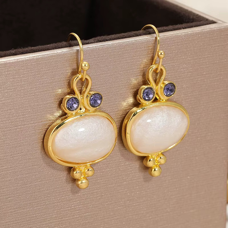 Ohrringe Futz, Gold, ovale Edelsteinimitate, Damen, Vintage - Bild 2