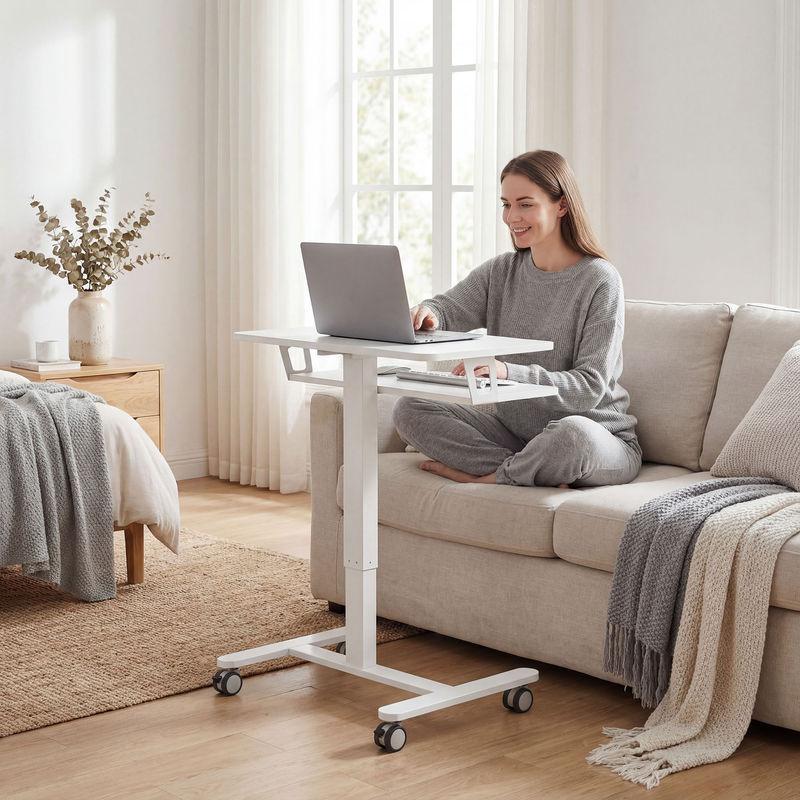 HOMCOM Laptoptisch höhenverstellbar mit Rollen und Tastaturablage, mobiler Beistelltisch in Weiß, B/T: 65 x 60 cm - Bild 2