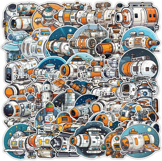Charile Cartoon-Weltraumstation-Aufkleber, 10-teiliges Set - Bild 1