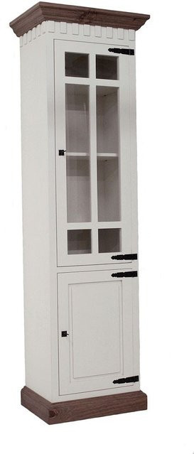 Vitrine Finca aus massiver Kiefer mit Antikfinish und Weiß, Rustikaler Stil mit Glastüren - Bild 1