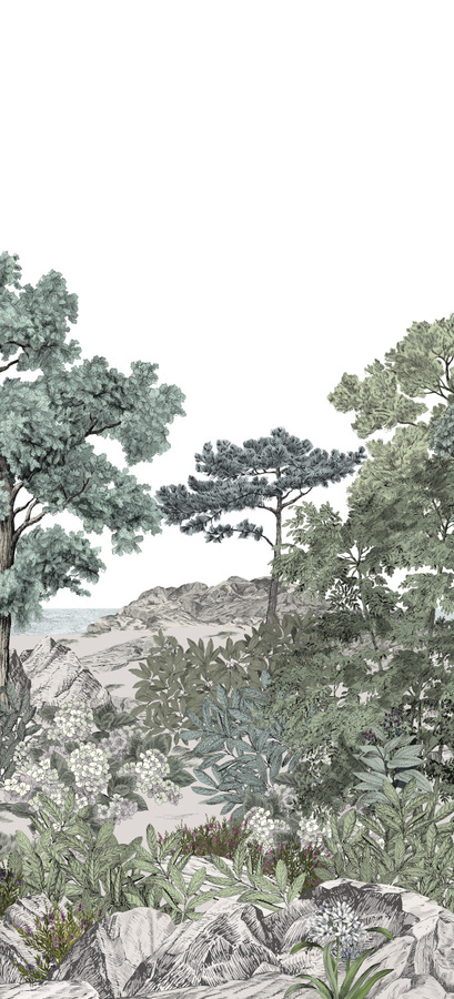 Isidore Leroy Fototapete Panoramadesign Foret de Bretagne Natur in Grün und Multicolour, Vlies-Material, Höhe: 330 cm, Breite: 50 cm - Bild 1