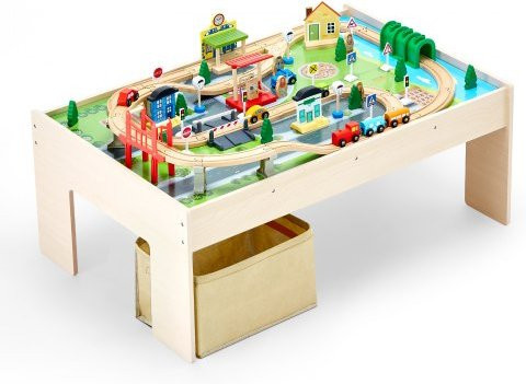 VEVOR Train Table, 3-in-1 Wooden Train Set, 84 Multicolor Pieces, ab 3 Jahre - Bild 1