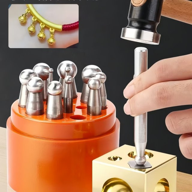 Handgefertigtes Schmuckherstellungsset aus Metall mit runder Stanzstanze, Amboss und Scheibenschneideplatte für Glocken- und Ringformwerkzeuge - Bild 1