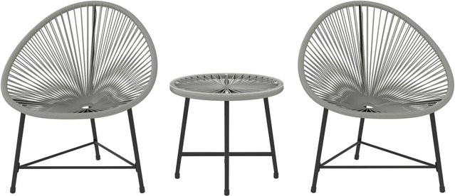 Furnicato 3-teiliges Gartenmöbel-Set aus Kunststoffrattan und Stahl mit Glastisch in Grau und Schwarz - Bild 1
