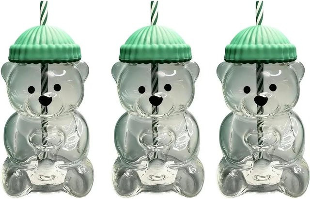 Fashnics Bär Trinkglas aus Glas mit Strohhalm, Transparent, 500 ml - Bild 1
