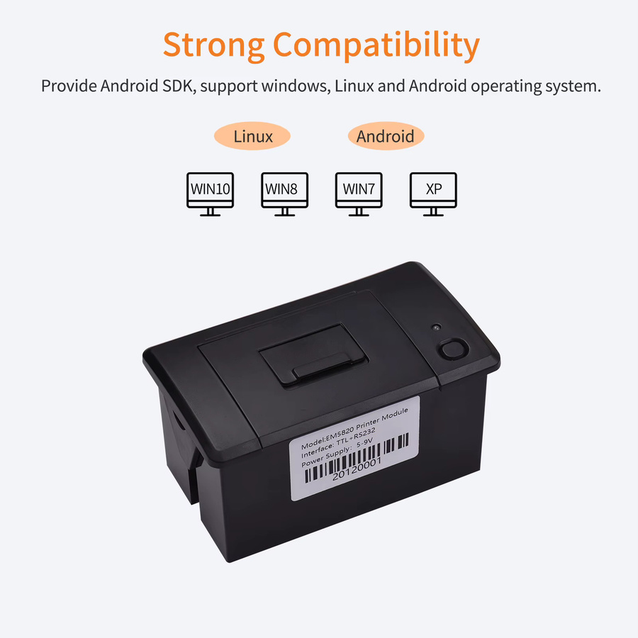 Aibecy Mini-Thermo-Belegdrucker 58 mm in Schwarz mit USB, RS232 und TTL-Schnittstelle, geräuscharm, unterstützt ESC/POS-Befehle - Bild 3