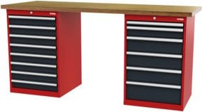 STIER Werkbank mit 2 Schrankgehäusen in Rot und Anthrazit, B/T/H: 200 x 60 x 96 cm - Bild 1
