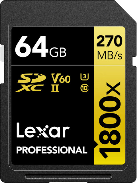 Lexar Professional SDXC Gold Memory Card, 64 GB, V60, Schwarz/Gold - Bild 1