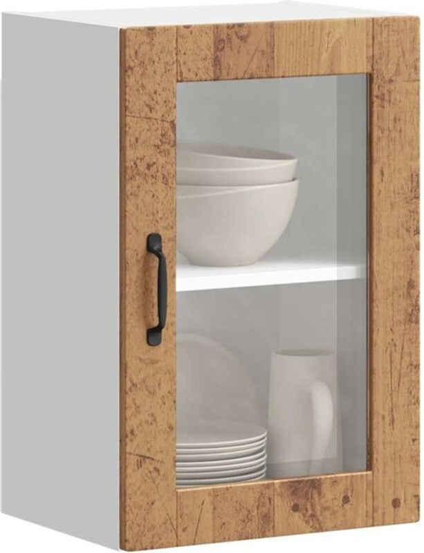 Küchen-Hängeschrank Porto mit Glastür in Braun und Altholz-Optik von Vidaxl im Landhausstil - Bild 1
