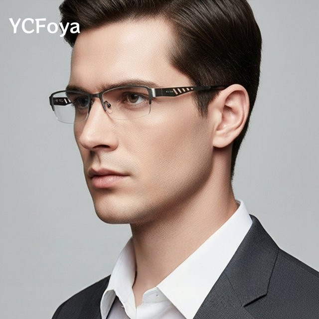 YCFoya F505 Korrektionsbrille, Halbrahmen, rechteckig, Metall, Unisex - Bild 1