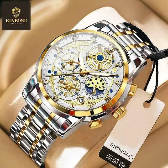 BINBOND Armbanduhr Chronograph, Quarz, Edelstahl, Silber, Herren - Bild 1