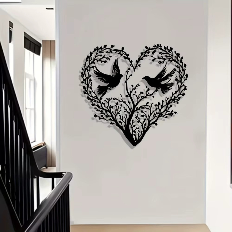 CIFBUY Metall-Wandkunst Herzbaum mit Vögeln in Schwarz als Natur-Dekoration - Bild 4