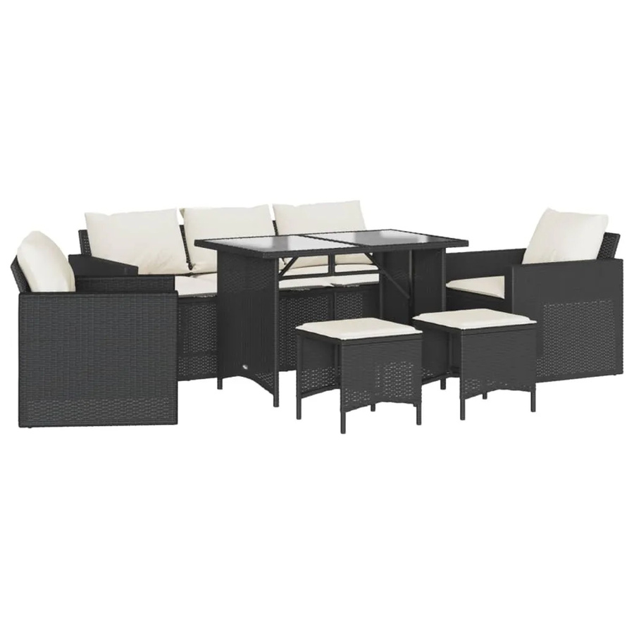 vidaXL 6-tlg Garten-Sofagarnitur aus Poly-Rattan in Schwarz mit UV-beständigen Kissen und pulverbeschichtetem Stahlgestell - Bild 2