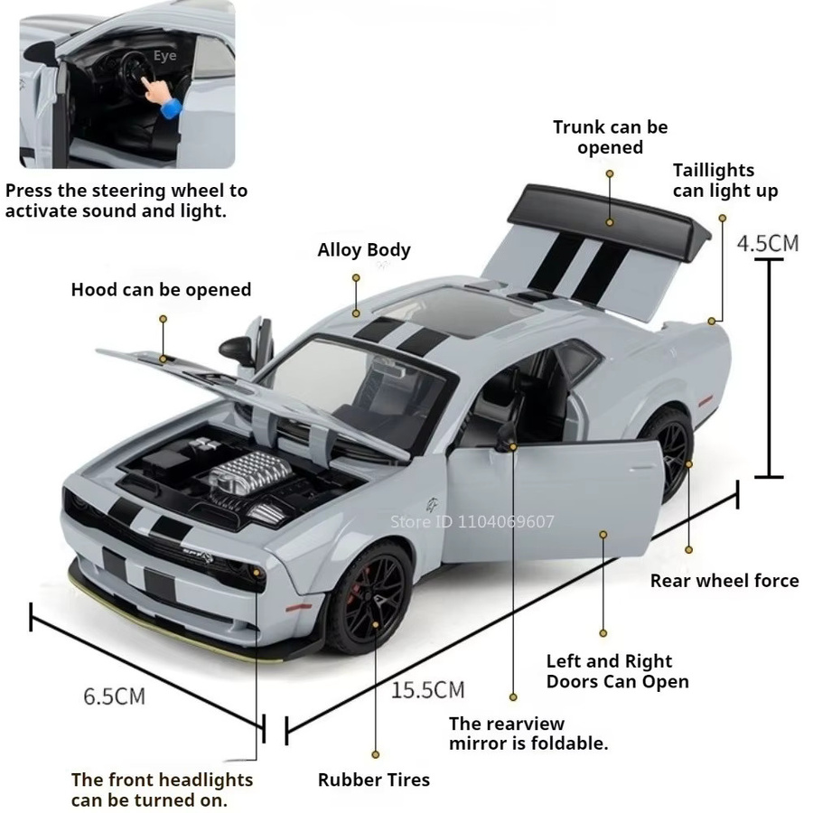 MAKEDA Hellcat Viper Supercar Spielzeugmodell, 1:32, Metall, mit Licht und Sound - Bild 1