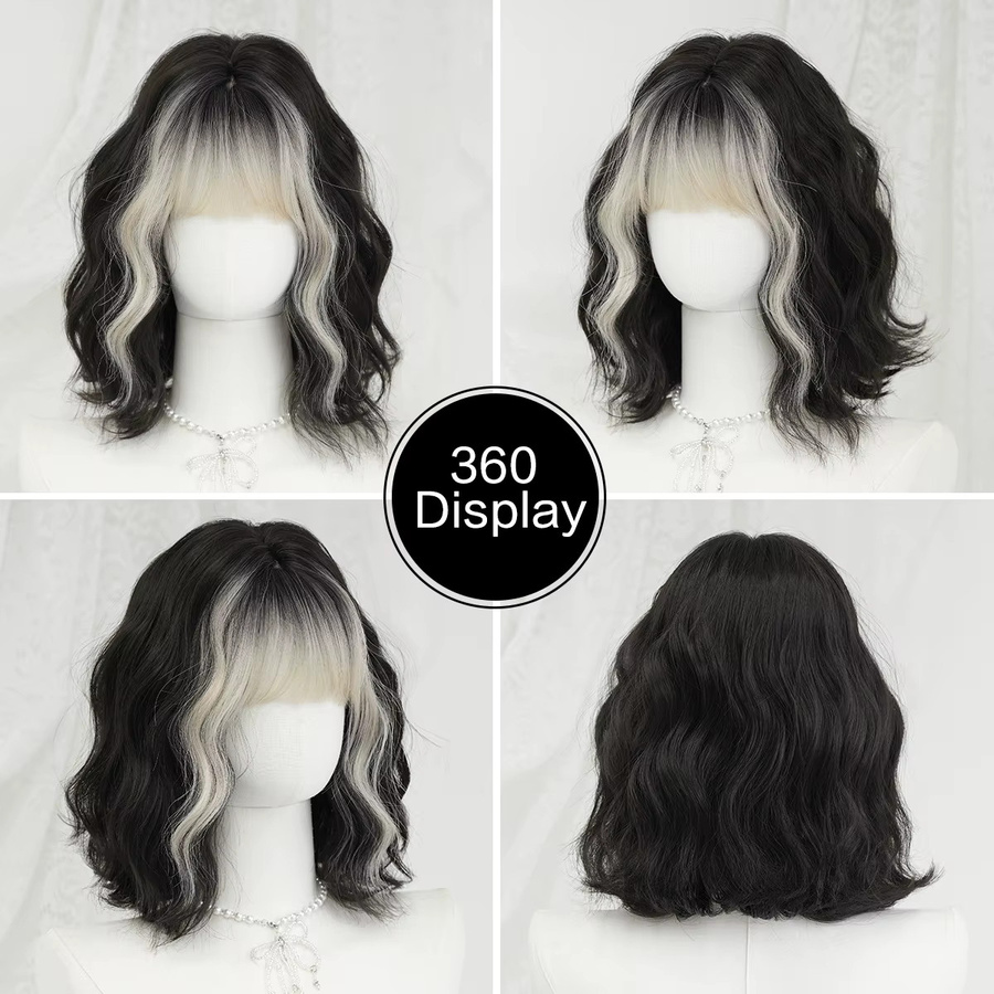 7JHH WIGS Wasserwellen-Perücke Schwarz Ombre Weiß, Damen, Synthetisch - Bild 3