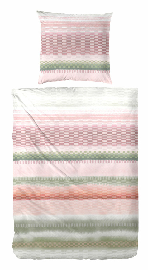 Primera Renforce Bettwäsche aus Baumwolle mit Streifen in Rosa, Grün und Weiß, B/H: 135 x 200 cm mit Kissenbezug 80 x 80 cm - Bild 1