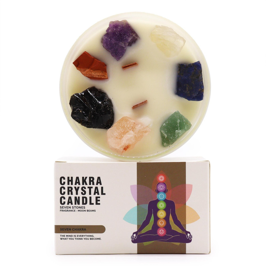 SHAMTAM 7-Chakra-Kerze mit Kristallen in Multicolor und Weiß aus Wachs - Bild 2