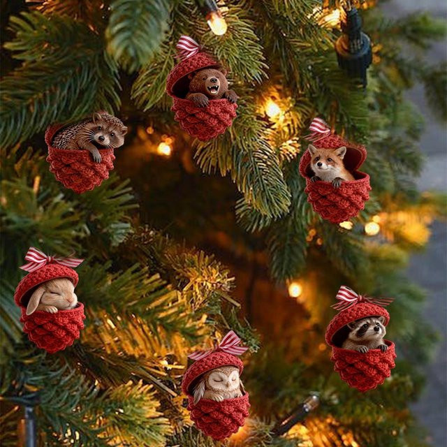 Roter Tier-Anhänger für den Weihnachtsbaum, rustikale 2D-Dekoration aus Acryl für Fensterbank und Wohnzimmer - Bild 1