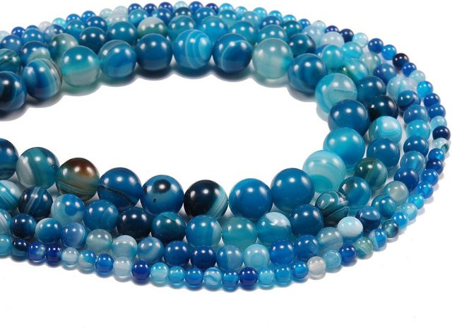 YouYoungDifferent Perlen, Blau Gestreifte Achate, Naturstein, Runde Spacer Perlen - Bild 1
