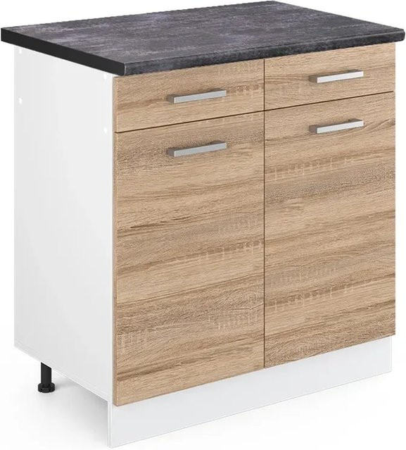Vicco Küchenunterschrank R-Line Schubladenschrank Sonoma Weiß Anthrazit B: 80 cm, H: 81,6 cm, T: 60 cm - Bild 1