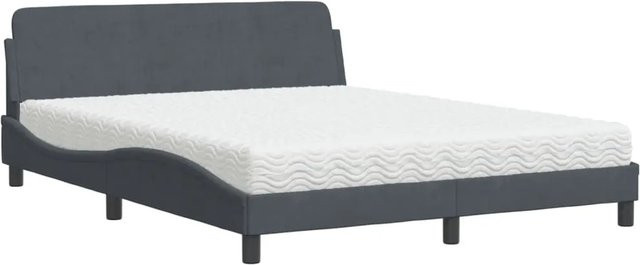 vidaXL Bett mit Matratze aus Samt und Schaumstoff in Grau, B/T/H: 160 x 200 x 17 cm - Bild 1