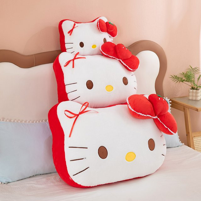 Hello Kitty Erdbeer-Kopf Plüschtier Kissen in Weiß und Rot, B/H: 40 x 60 cm - Bild 1
