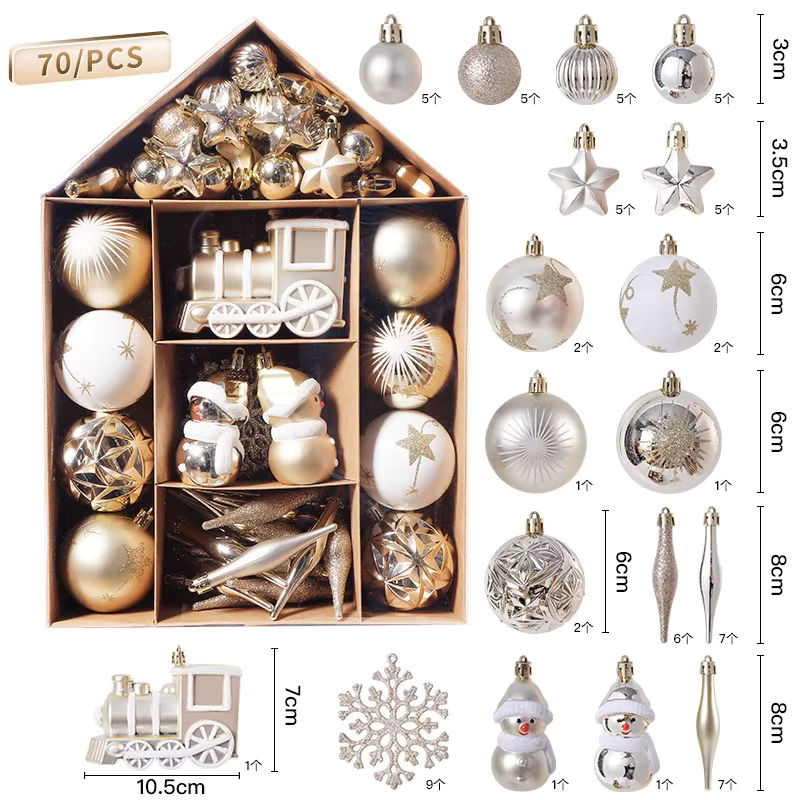 70 Stück Weihnachtskugeln Set aus Kunststoff als hängende Weihnachtsbaum-Anhänger für deine Weihnachtsdekoration - Bild 2