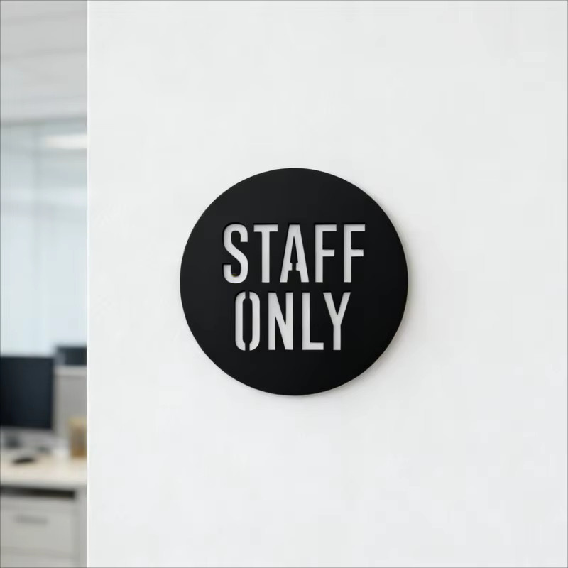 CIFBUY Acryl-Schild Nur für Mitarbeiter in Schwarz, rund, selbstklebend mit 3D-Effekt - Bild 2