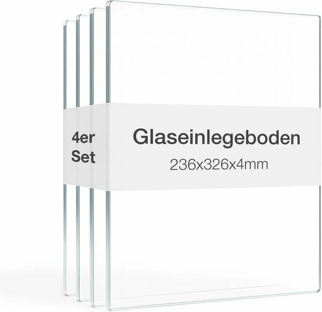 K-Möbel Glasboden-Erweiterungsset für 1-Türige Standvitrine, 4er Set aus transparentem ESG-Glas inklusive Bodenträger, B/T: 32,6 x 23,6 cm - Bild 1
