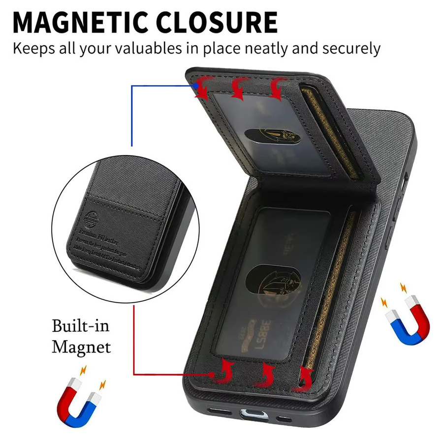 RFID Leder Kartenhalter und Handyhülle für Google Pixel 10 Pro XL 5G, Pixel 9 Pro XL und Pixel 9A in Schwarz - Bild 3