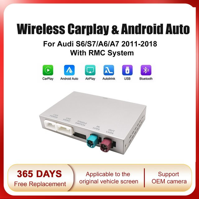 AUTOABC Kabelloses CarPlay und Android Auto Interface für Audi A6 S6 A7 C7 inklusive Mirror Link, AirPlay und Rückfahrkamera - Bild 1
