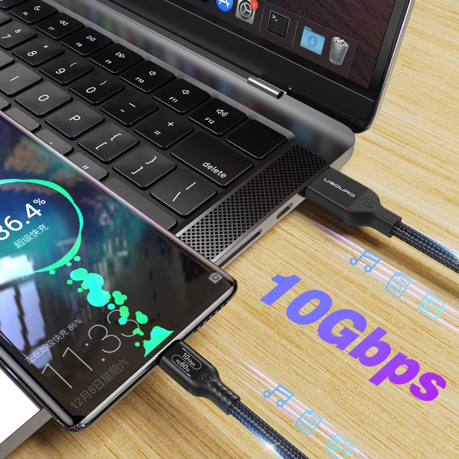 UGOURD USB-A auf USB-C Kabel USB 3.2 Gen2 mit 10 Gbit/s Datenübertragung und PD 60W Schnellladefunktion in Schwarz - Bild 2