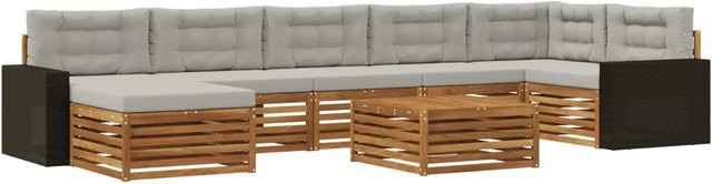 vidaXL Outdoor-Sofagarnitur in U-Form aus Akazienholz mit 8 Kissen in Natur und Hellgrau - Bild 1