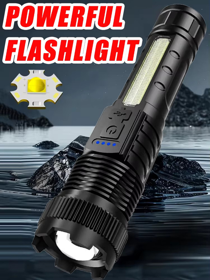 Heinast Taktische LED-Taschenlampe mit Teleskop-Zoom, wiederaufladbar, Schwarz - Bild 7