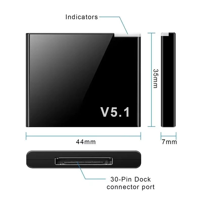 VIKEFON I-WAVE Bluetooth 5.1 Audioempfänger mit 30-Pin-Anschluss für iPhone und iPod, Mini Wireless Musik-Adapter in Schwarz - Bild 6