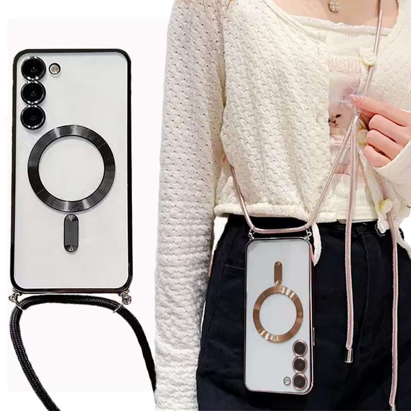 Transparente magnetische Silikonhülle mit Halskette und Wireless Charge Funktion für Samsung Galaxy S25 S24 S23 Ultra A56 A55 A36 A16 A26 - Bild 3