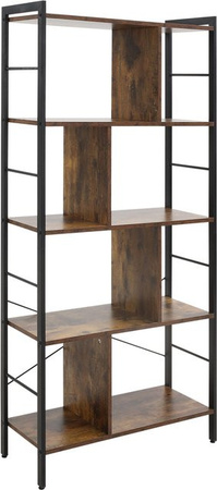 HOMCOM Bücherregal im industriellen Design mit 5 Ebenen, Schmal Standregal aus Holzspan und Metall in Rustikalem Braun, B/T/H: 77 x 30 x 57,5 cm