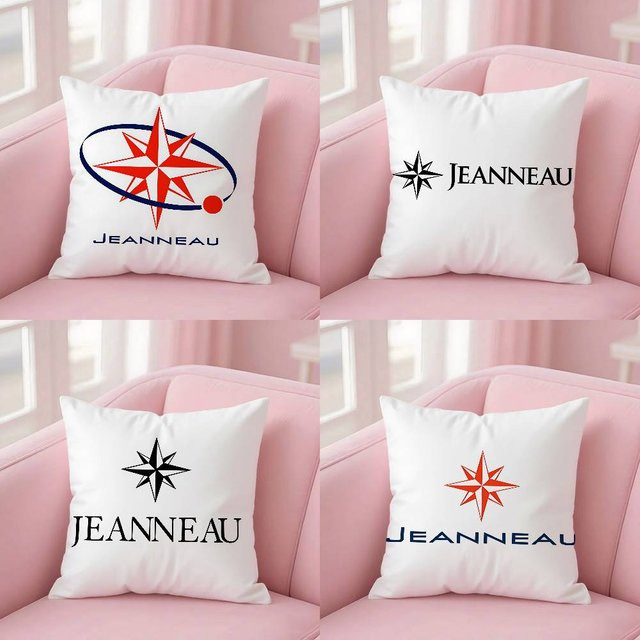 Jeanneau Logo Kissenbezug aus Plüschstoff in Weiß, quadratisch, B/B: 40 x 40 cm - Bild 1