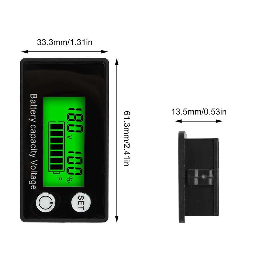 diymore 6133A DC8-100V Batteriemessgerät mit Alarm als Spannungsmesser und Lithium-Ionen-Batteriekapazitätsmonitor in Schwarz und Grün - Bild 6