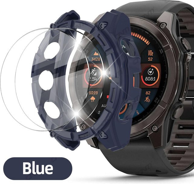 MY-CASE Schutzhülle und Displayschutzfolie für Garmin Fenix 8, 47 mm, blau - Bild 1