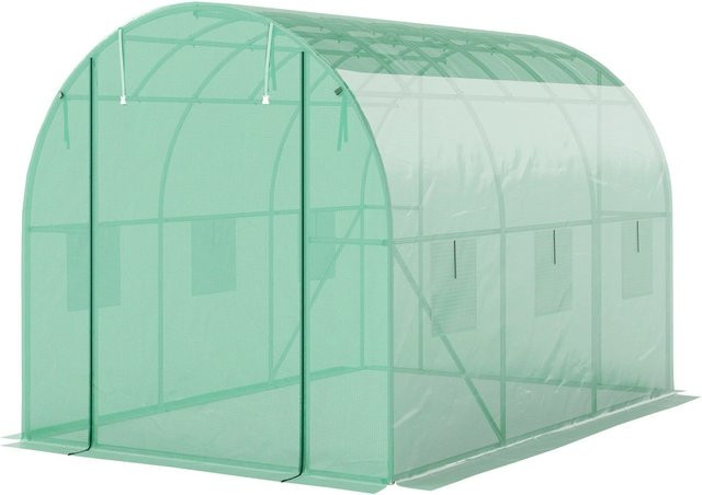 Furnicato Polytunnel Gewächshaus mit Stahlrahmen und Kunststoff-Abdeckung in Grün, begehbares Gewächshauszelt mit Rolltüren, B/T/H: 600 x 300 x 200 cm - Bild 1