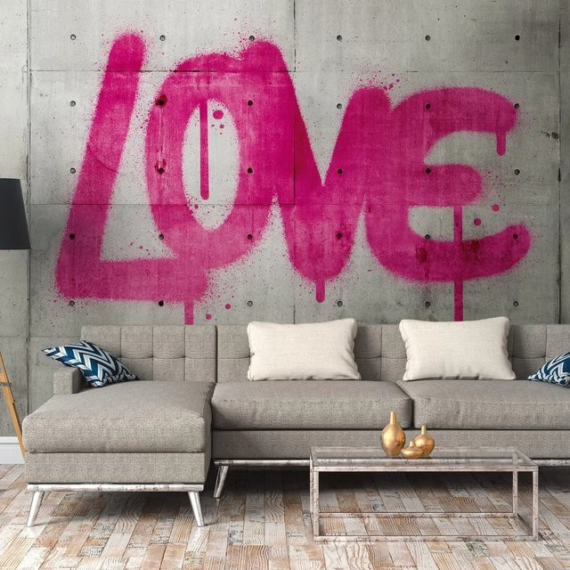 PROFHOME Fototapete Betonoptik in Grau und Pink, abstrakte Mural-Tapete aus Vlies, B: 3,71 m, H: 2,80 m - Bild 1