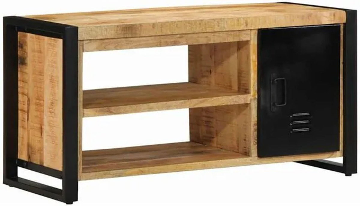 Vidaxl Schuhbank aus Massivholz Mango und Metall in Braun im Industrial Design B/T/H: 100 x 40 x 50 cm - Bild 1