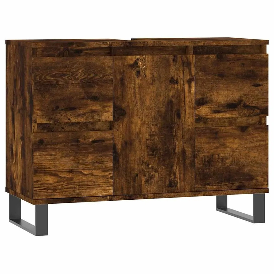vidaXL Badschrank in Räuchereiche aus Holzwerkstoff und Eisen im industriellen Stil, B/T/H: 80 x 33 x 60 cm - Bild 2