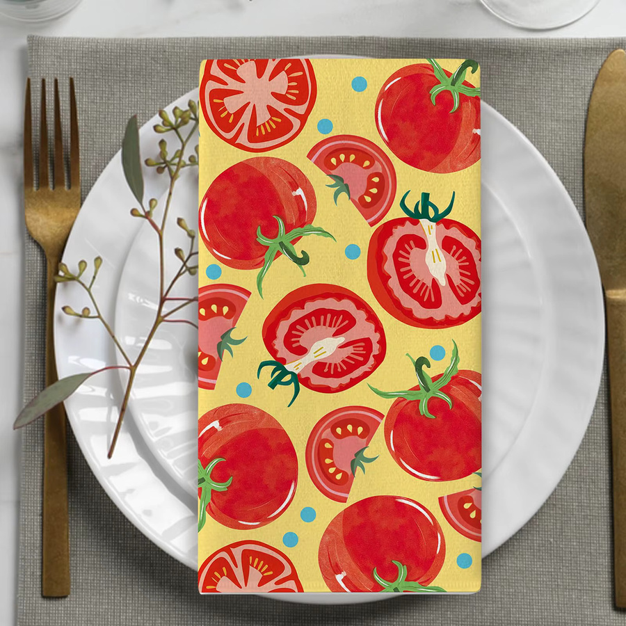 2-teiliges Handtuch-Set Veggie Fruit mit gelben Tomaten in Gelb, bestehend aus einem Handtuch und einem Backtuch mit Punkten und Streifen im Landhausstil, B/H: 40 x 60 cm und B/H: 40 x 60 cm - Bild 3