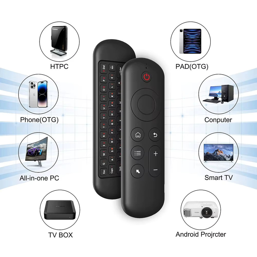 KEBIDUMEI Air Mouse Fernbedienung mit Sprachsteuerung, Gyroskop und 7-farbiger Hintergrundbeleuchtung, Mini-Tastatur, Dual-Modus 2,4 G und Bluetooth 5.2, kabellos, Schwarz/Multicolor, für Android Smart TV - Bild 4