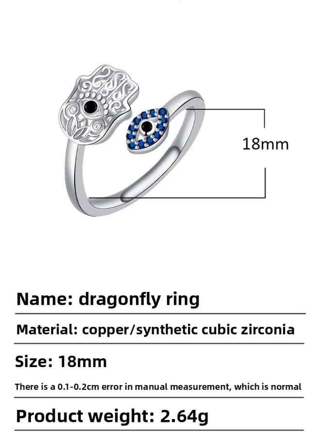 YILUOCD Ring 925 Silber, Zirkonia, Hand der Fatima, Lotus, Böser Blick - Bild 4