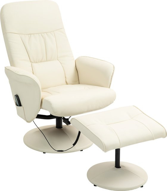 HOMCOM Elektrischer Relaxsessel mit Fußhocker in Cremeweiß, Massagesessel mit Liegefunktion, 10 Massagepunkte und 360 Grad Drehbarkeit aus Kunstleder - Bild 1